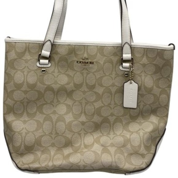 Coach Handbags - COACH M Size Tan Cream Coated Canvas Shoulder Bag